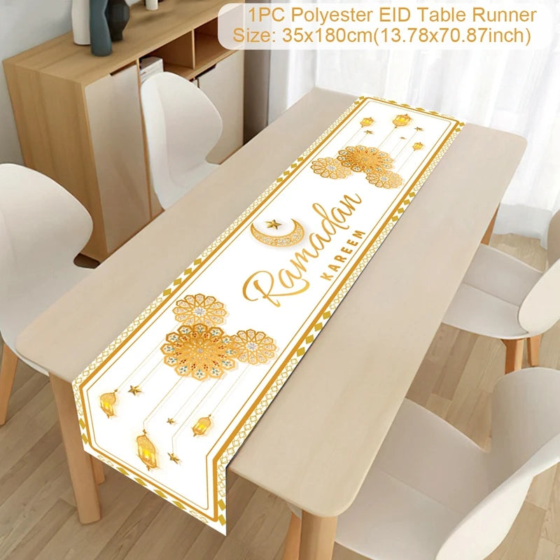 Ramadan Eid Mubarak Table Runner – Festive Polyester Tablecloth Festive Table Runner Babs 1