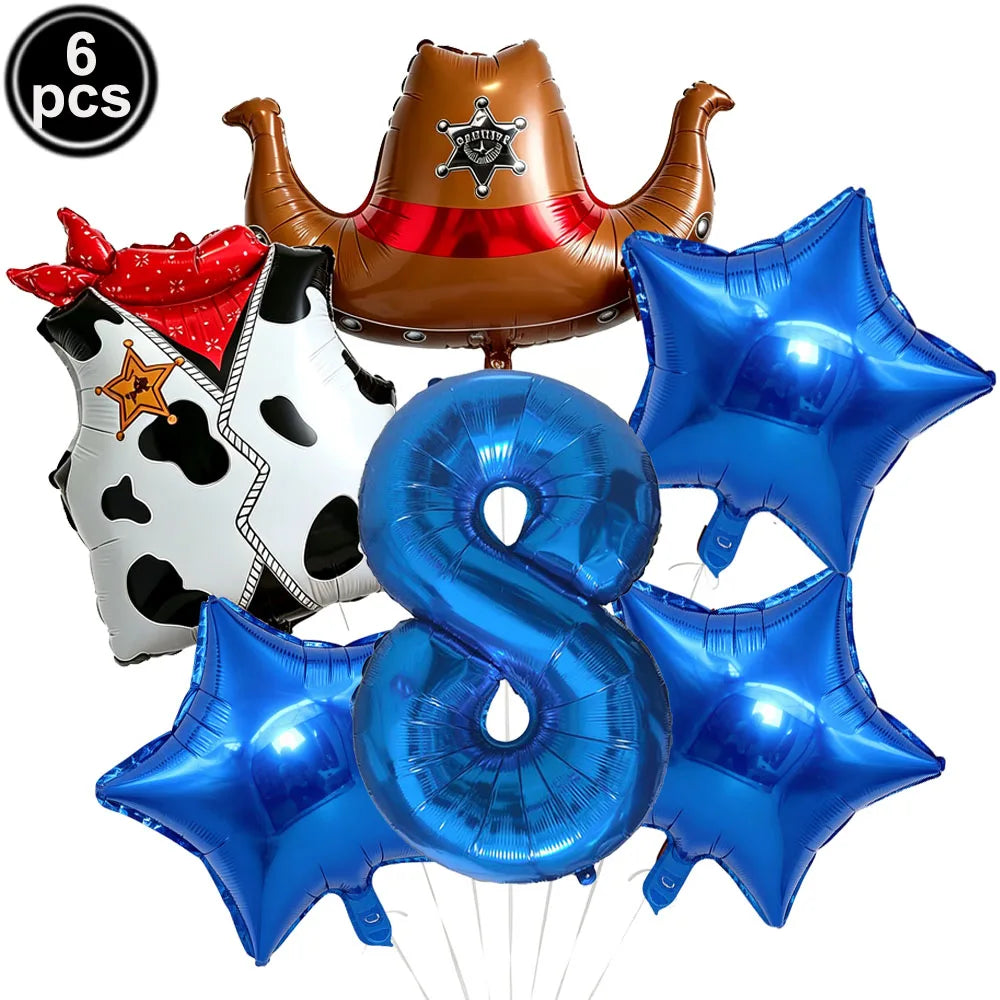 Western Cowboy Foil Balloon Set – 6pc Birthday Party Decor Party Foil Balloons Babs Coffee As pictures show
