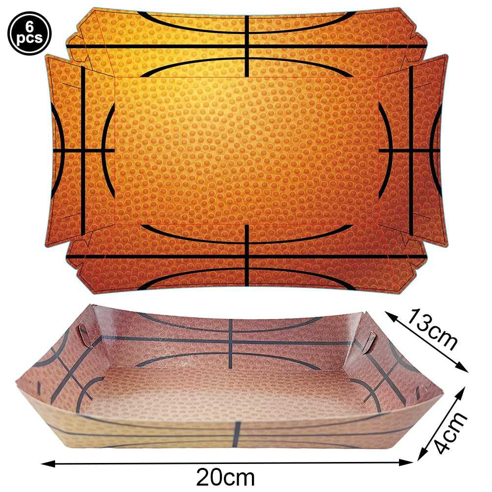 Basketball Party Supplies – Plates, Cups, Popcorn Boxes & Curtain Party Supply Set Babs food tray