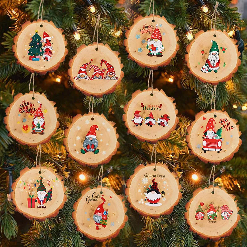 12/24Pcs Rustic Christmas Wooden Ornaments – Santa Claus Xmas Tree Christmas Wood Ornaments Babs
