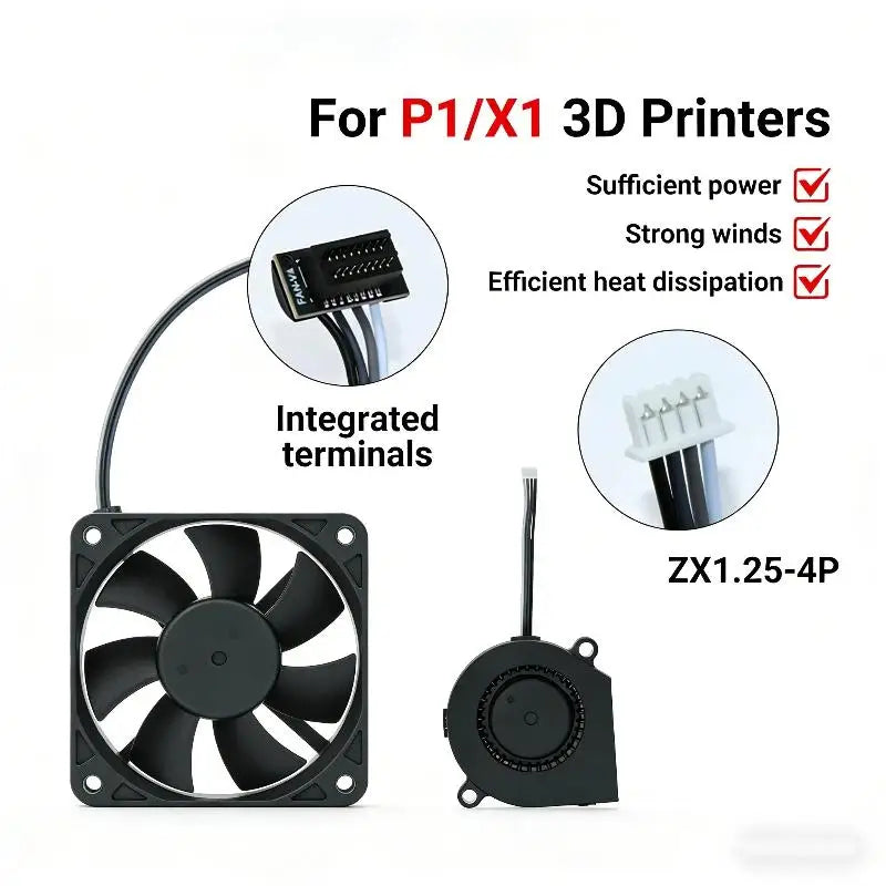 2510 & 5015 Blower Fan 5V for BambuLab P1P P1S X1 X1C 3D Printer Cooling Fan Babs