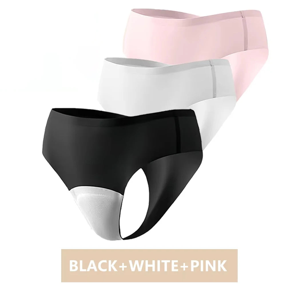 3-Pack Seamless Camel Toe Proof Thongs for Gym & Leggings Women's Seamless Thongs Babs BLACK WHITE PINK 1XL PACK