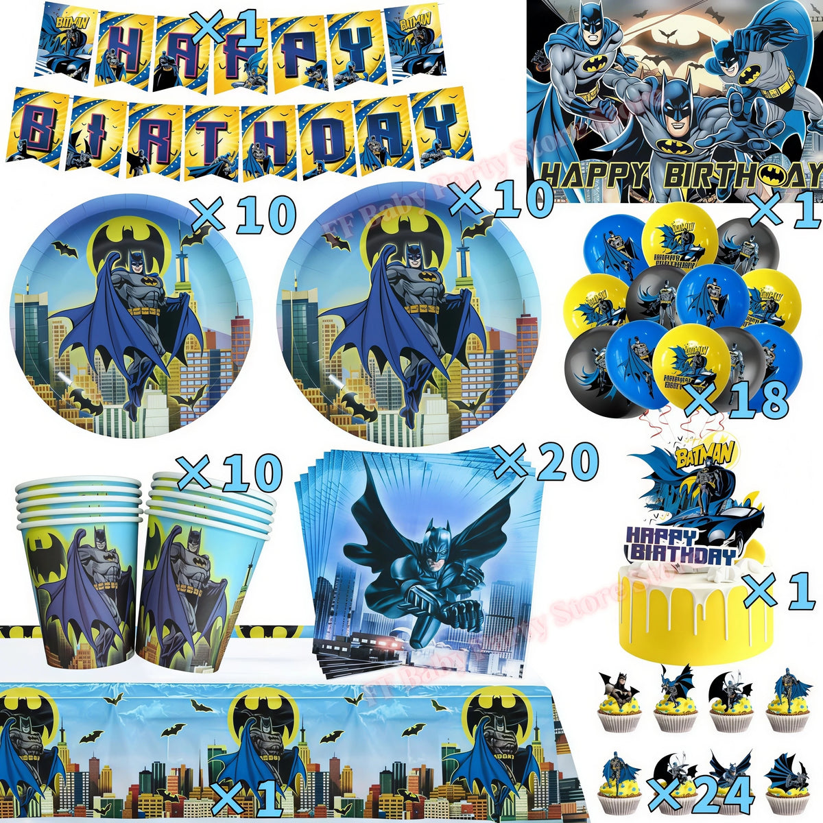 Bat Superhero Birthday Party Kit – Tableware, Balloons & Decor