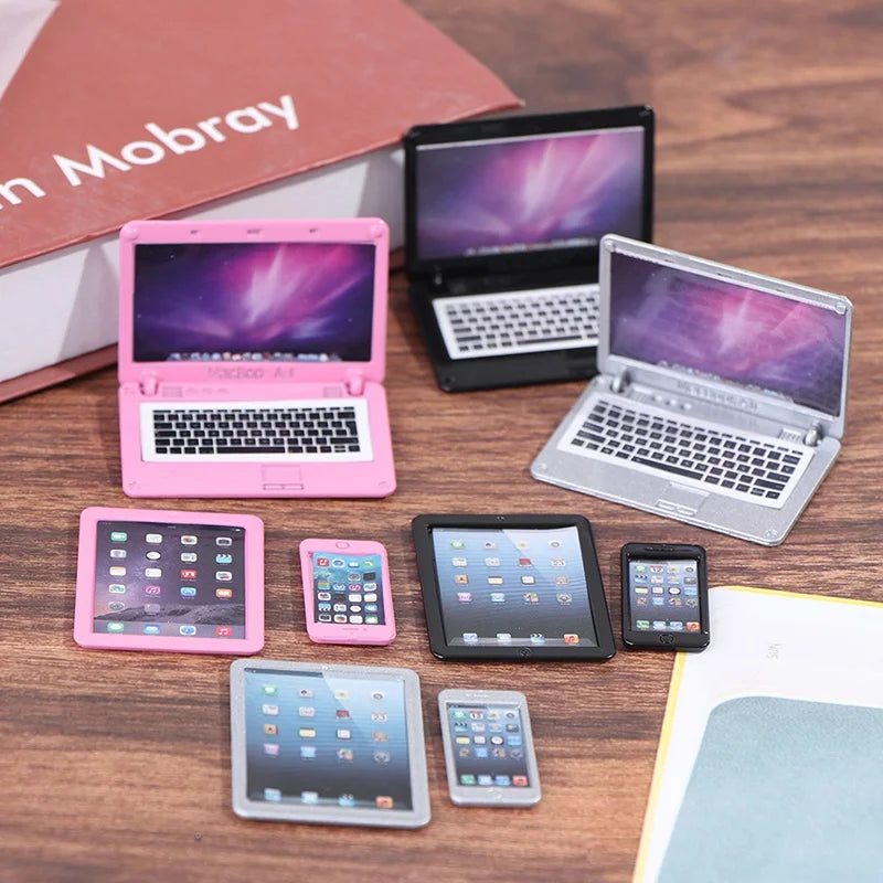 3Pcs Miniature Laptop Tablet Phone Set – 1:12 Dollhouse Decor Dollhouse Miniature Set Babs