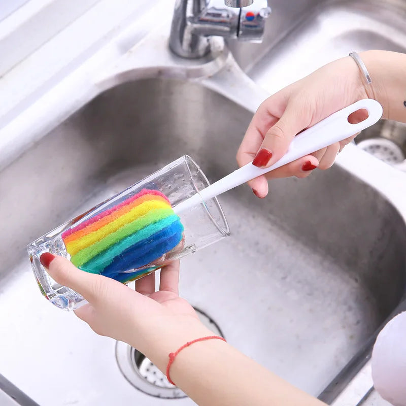 Rainbow Sponge Bottle Brush – Cup, Mug & Glass Scrubber Bottle Cleaning Brush Babs