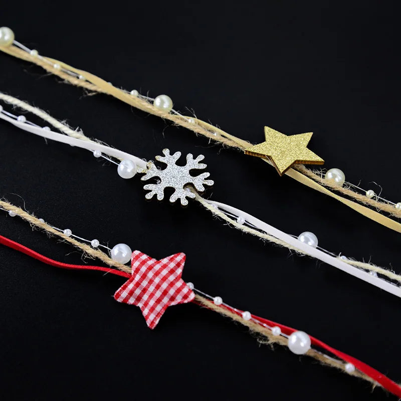 Christmas Star Bead Chain Ribbon 1M/2M – Xmas Tree & Gift Wrap Christmas Ribbon Decoration Babs