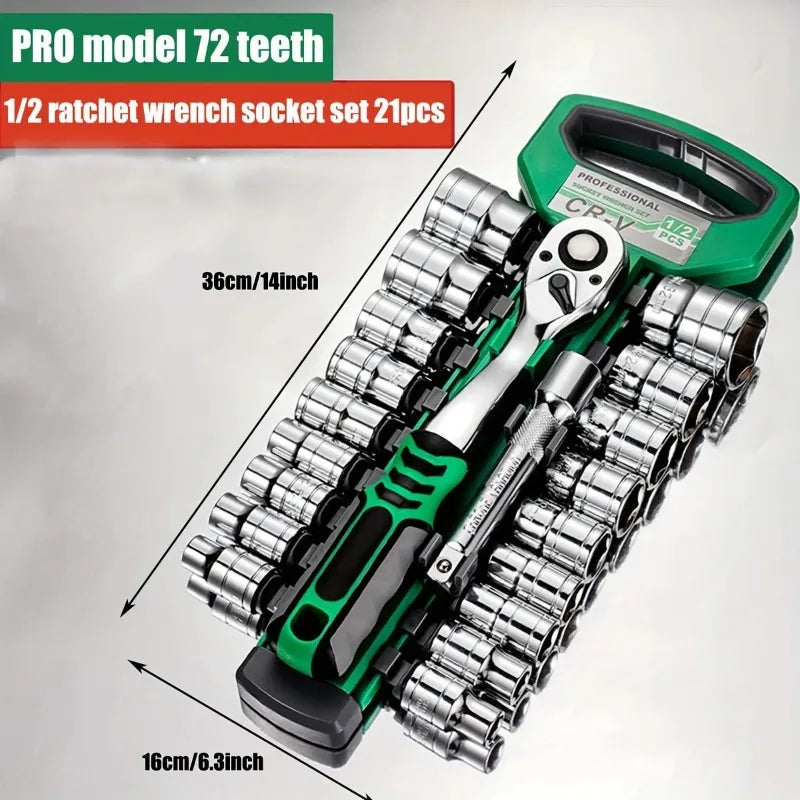 21-Pc 3/8" Drive 72-Tooth Ratchet Socket Set | Pro Tool Kit Ratchet Socket Set Babs