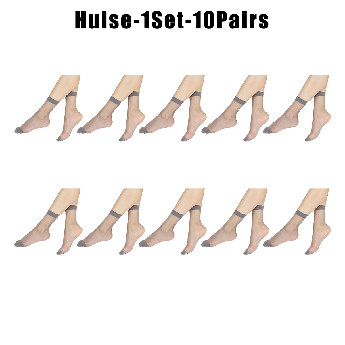 Women's Sheer Ankle Socks Ultra-Thin Crystal Nylon 10-Pack Sheer Ankle Socks Babs Huise 1Set 10Pairs 1Set
