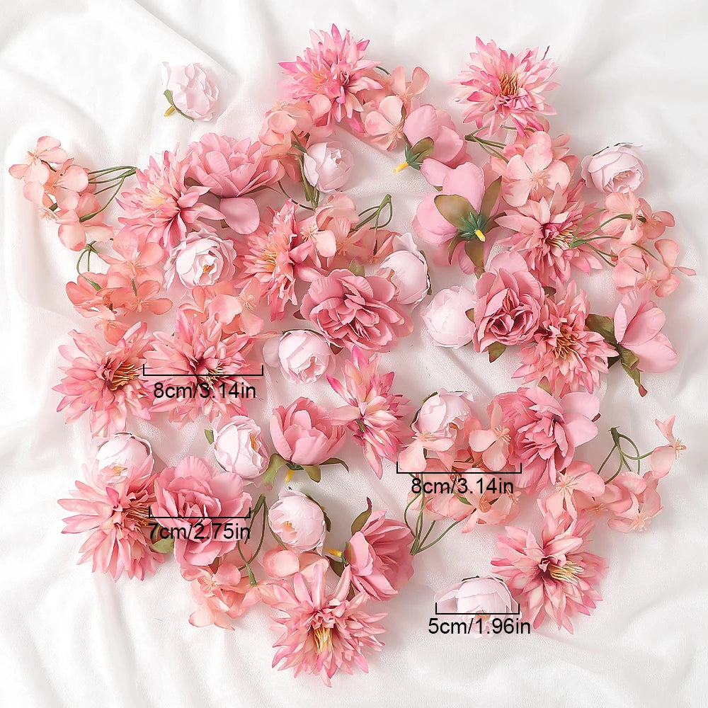 48pcs Pink Silk Artificial Rose Flower Heads – Wedding & DIY Decor Artificial Flower Heads Babs