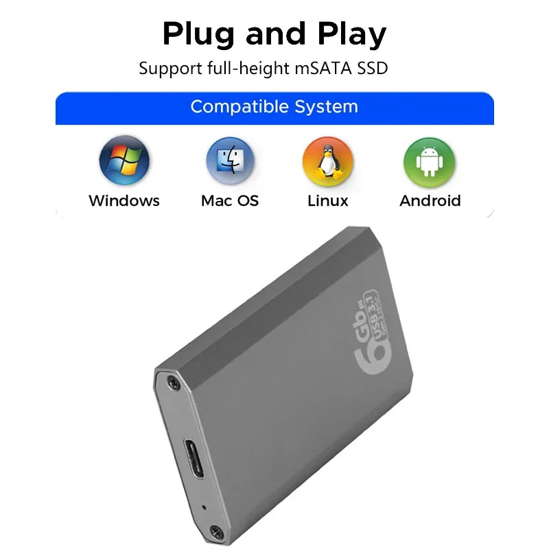 mSATA to USB 3.1 Gen2 SSD Enclosure – 10Gbps Aluminum Case SSD Enclosure Babs