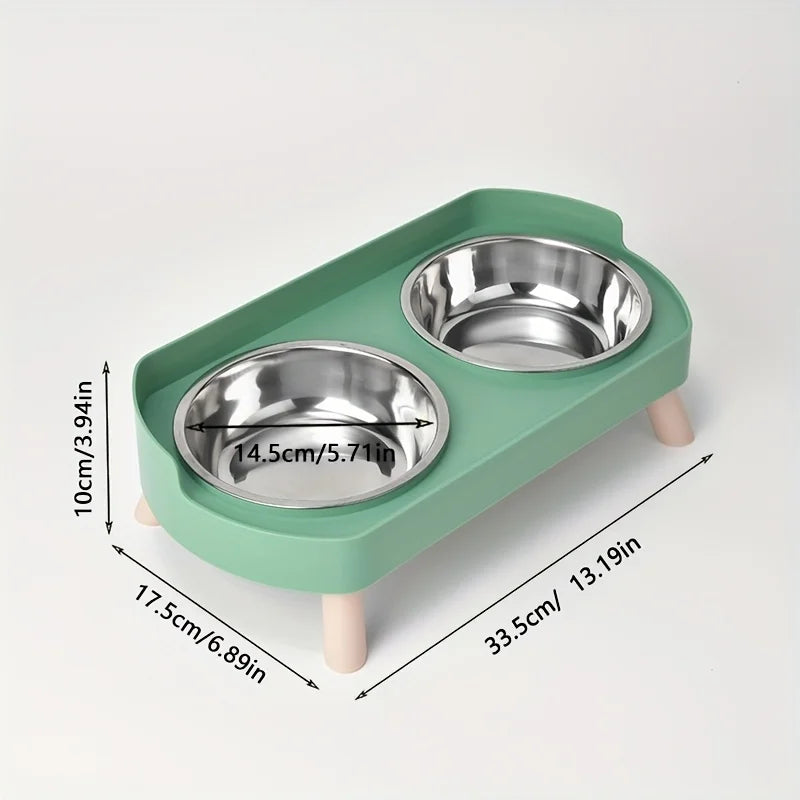 Tilted Elevated Pet Bowls – Stainless Steel Cat & Dog Set Elevated Pet Bowl Set Babs