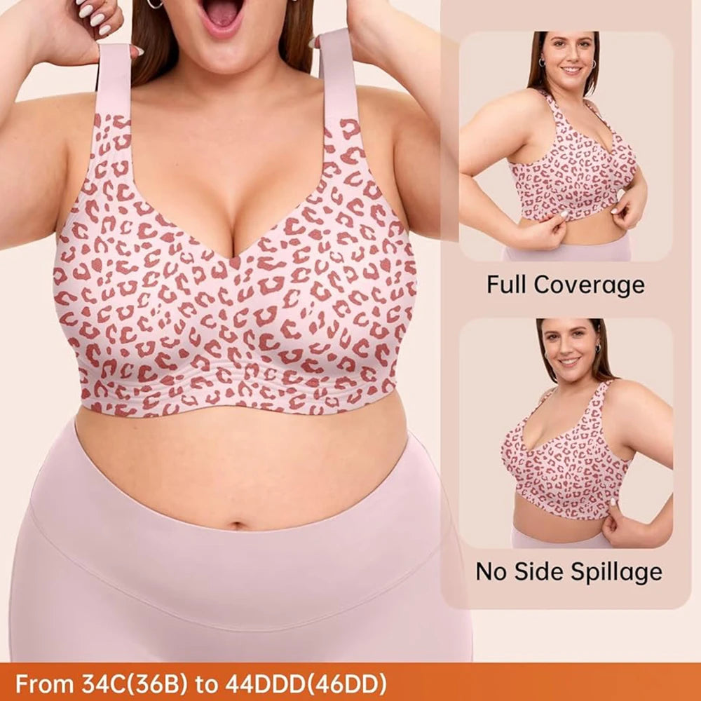Leopard Wireless Push-Up Bra – Seamless Full Coverage Plus Size Wireless Push-Up Bra Babs