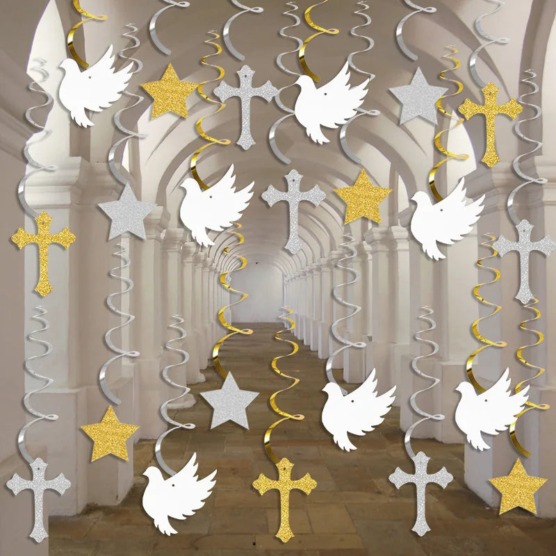 First Communion Baptism Hanging Swirls Party Decorations 6/12Pcs Party Hanging Decorations Babs