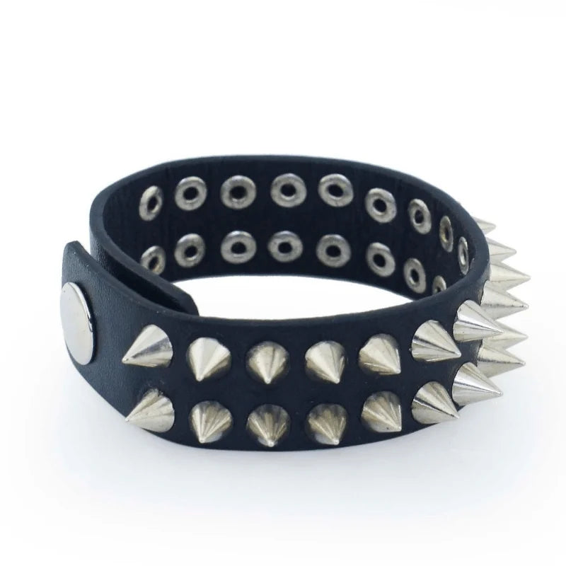 Punk Rivet Tapered Stud Cuff Black Leather Bracelet Unisex Leather Cuff Bracelet Babs