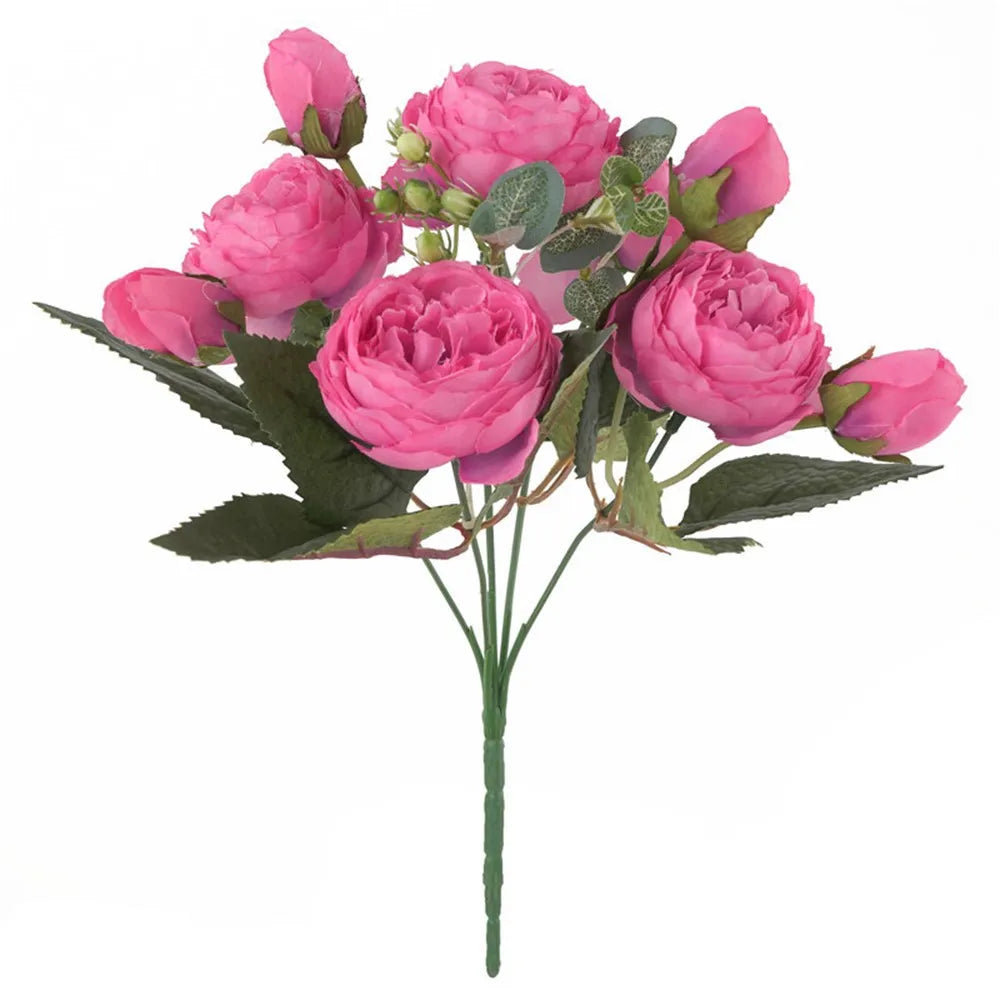 Silk Peony Artificial Flower Bouquet – Roses & Gypsophila, 12 Colors Artificial Flower Bouquet Babs Rose Red 1pc