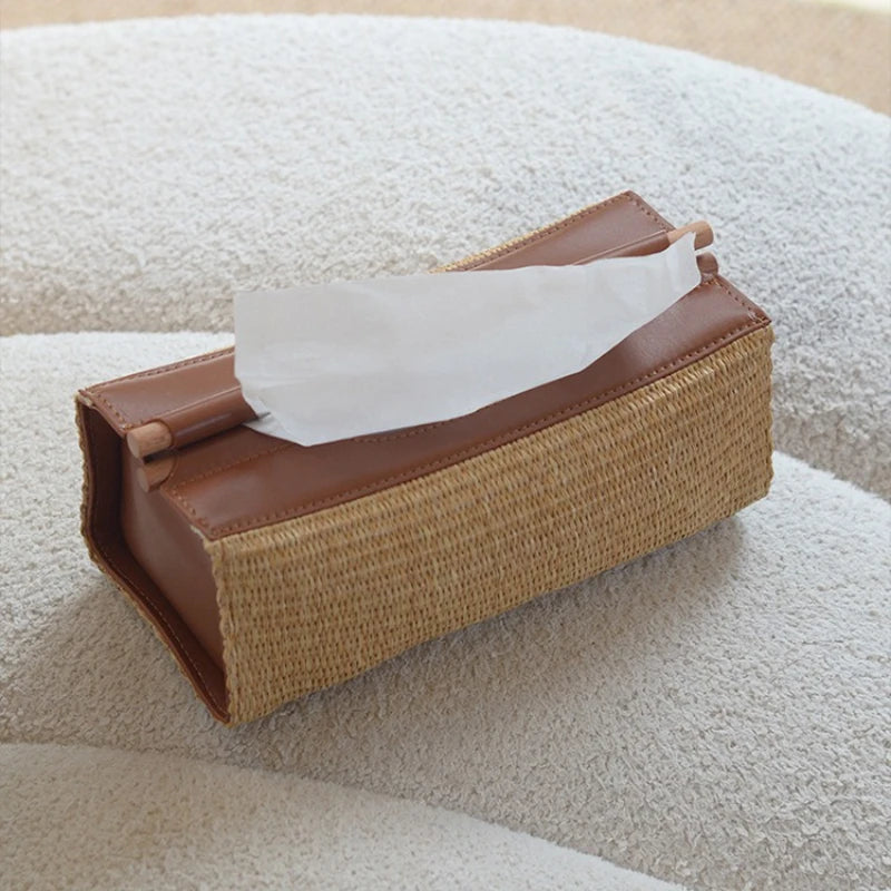 Natural Rattan Weave Tissue Box – Retro Home Décor Holder Decorative Tissue Holder Babs