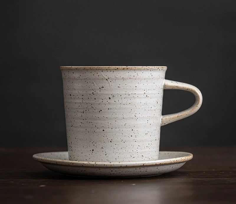 Vintage Japanese Handmade Ceramic Coffee Cup & Saucer Set Ceramic Cup & Saucer Babs White