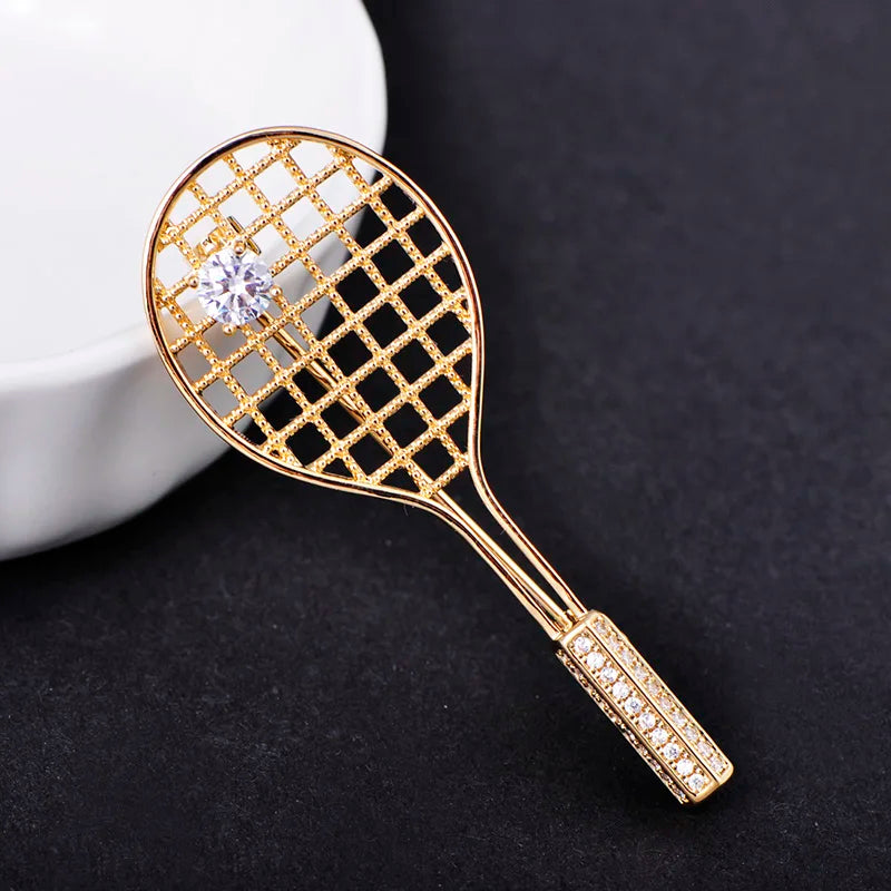 Badminton Racket Brooch – Copper & Cubic Zirconia Pin Fashion Brooch Pin Babs