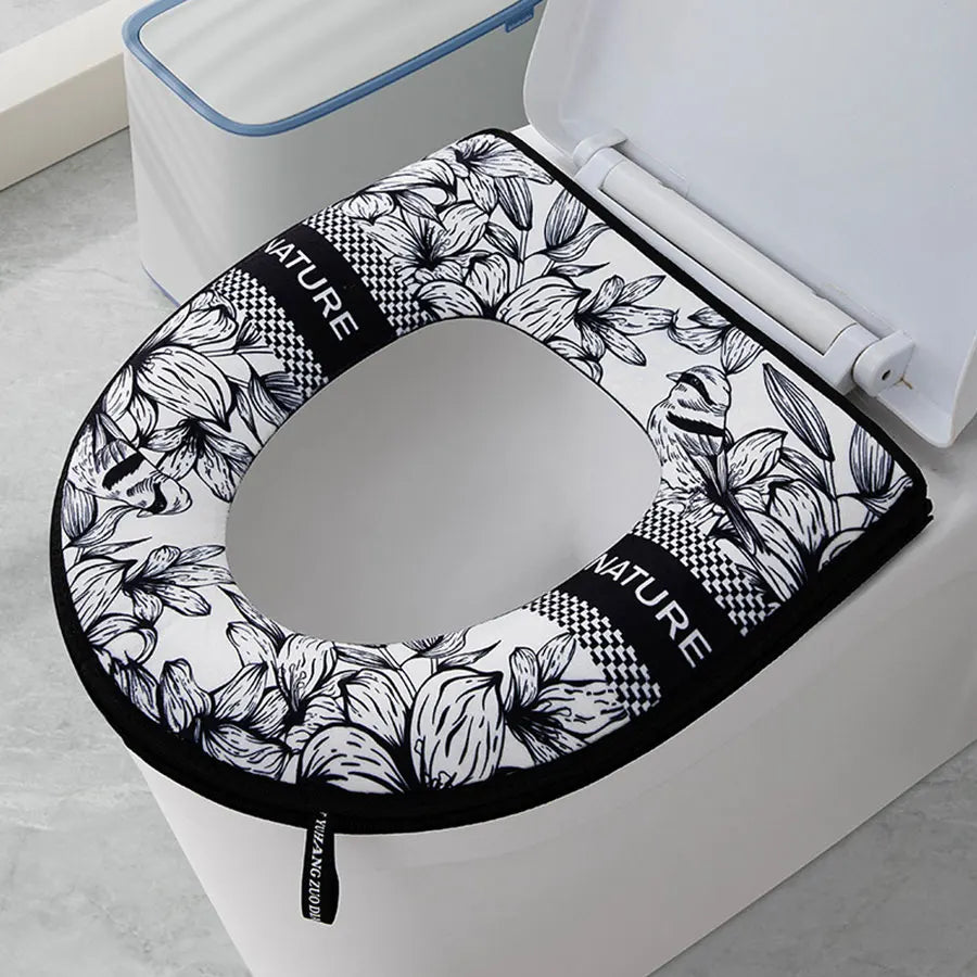 Thickened Cartoon Toilet Seat Cover – Zipper, Waterproof, Universal Toilet Seat Cover Babs black