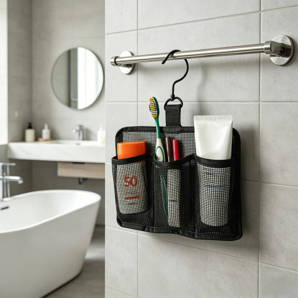 Portable Hanging Shower Caddy | 3-Compartment Mesh Bag Hanging Shower Caddy Babs
