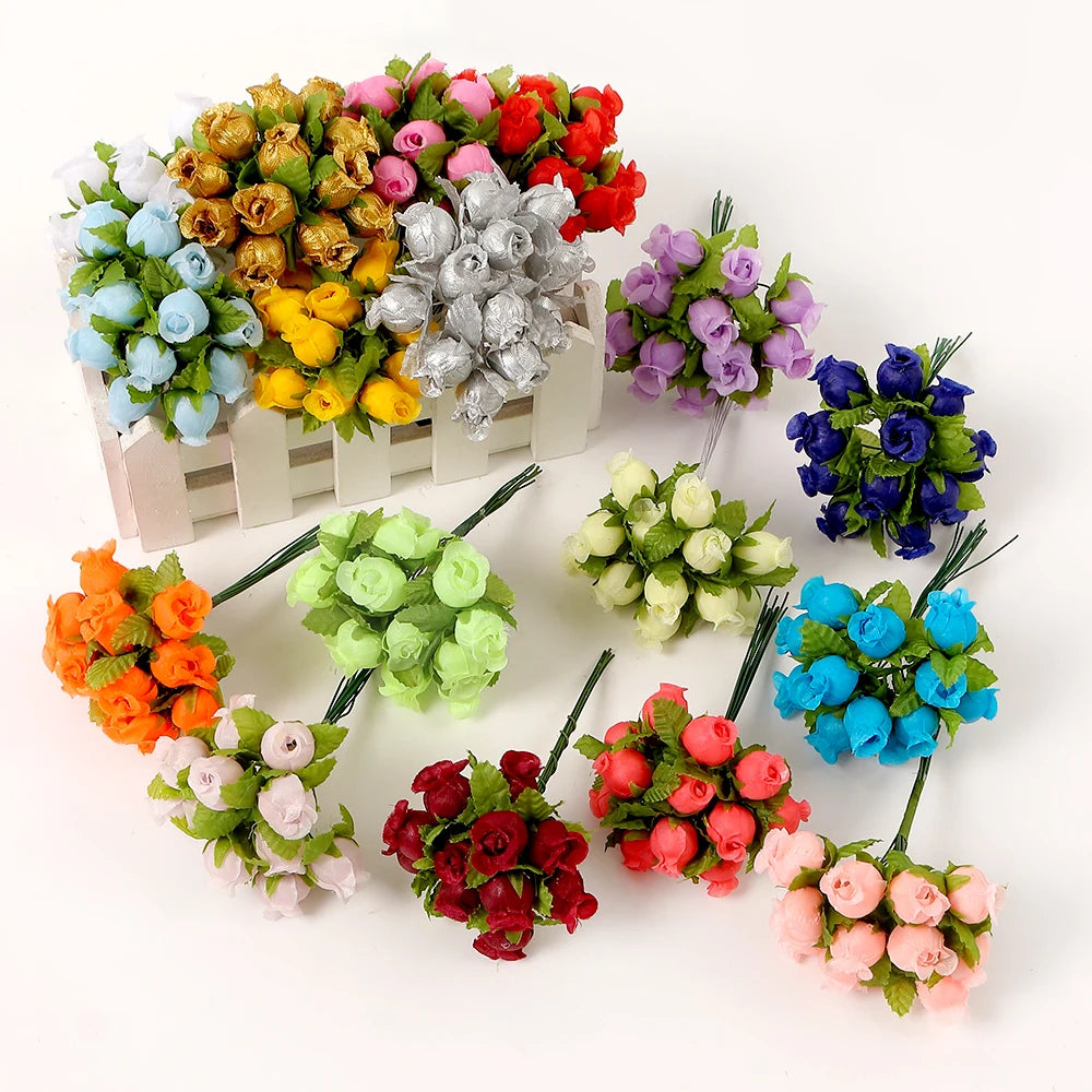 12Pcs Mini Silk Artificial Rose Bouquet for Wedding & Home Decor Artificial Flower Bouquet Babs