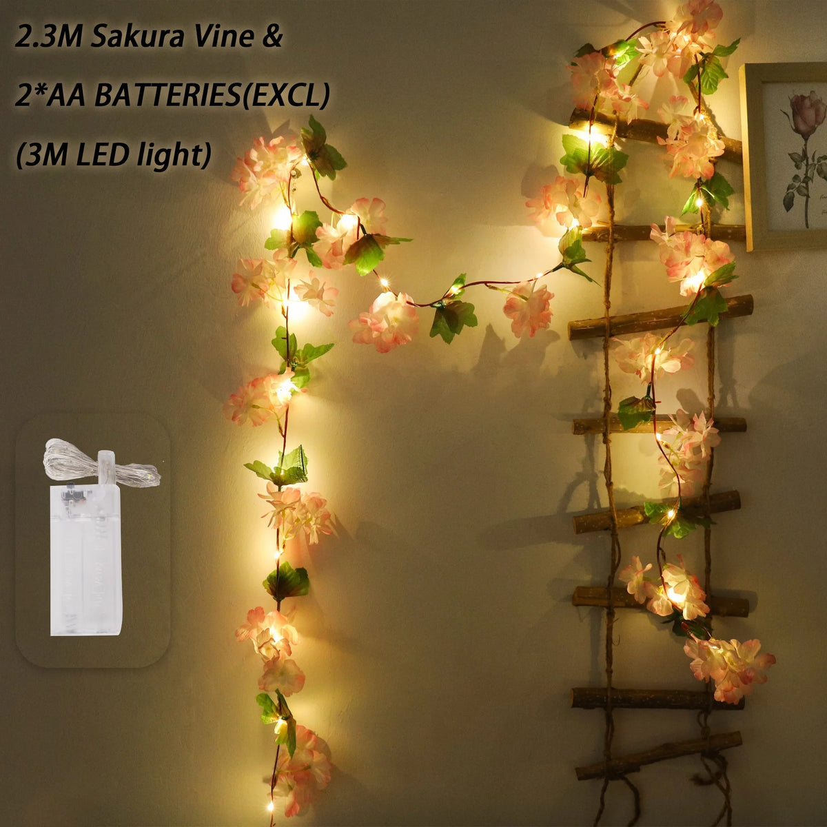Cherry Blossom Vine LED Garland – Sakura Wedding Arch Decor Artificial Flower Garland Babs Deep Pink 2 1PC