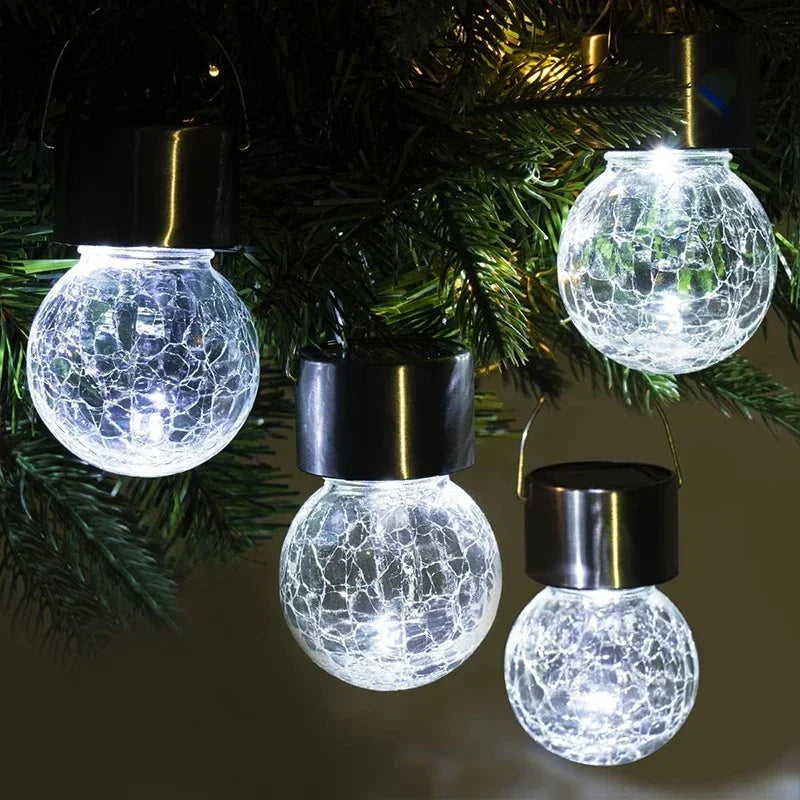 Solar Hanging Garden Lights – LED Cracked Glass Ball Lanterns Solar Garden Lantern Babs
