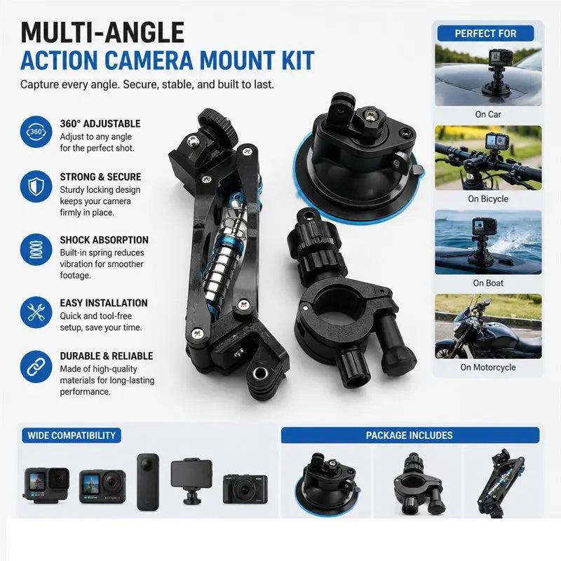 Bike & Motorcycle Mount for DJI Action 5 Pro, GoPro 13 & X4 Camera Stabilizer Mount Babs