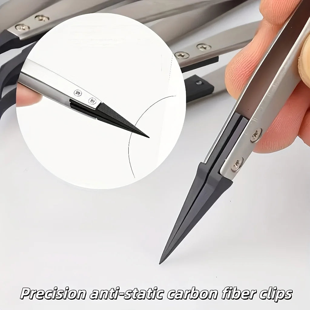 Anti-Static Carbon Fiber Tweezers 2-Pack | ESD-Safe Precision Precision Tweezers Babs
