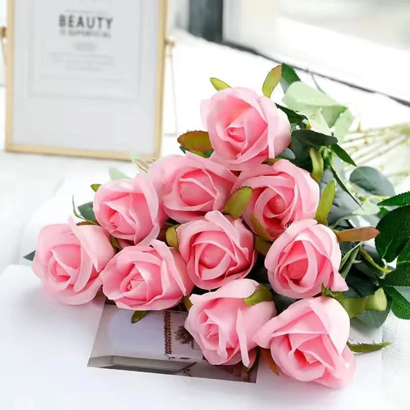 Artificial Silk Rose Bouquet – Wedding & Home Décor (5 or 15pc) Artificial Flower Bouquet Babs Pink 15 Pieces