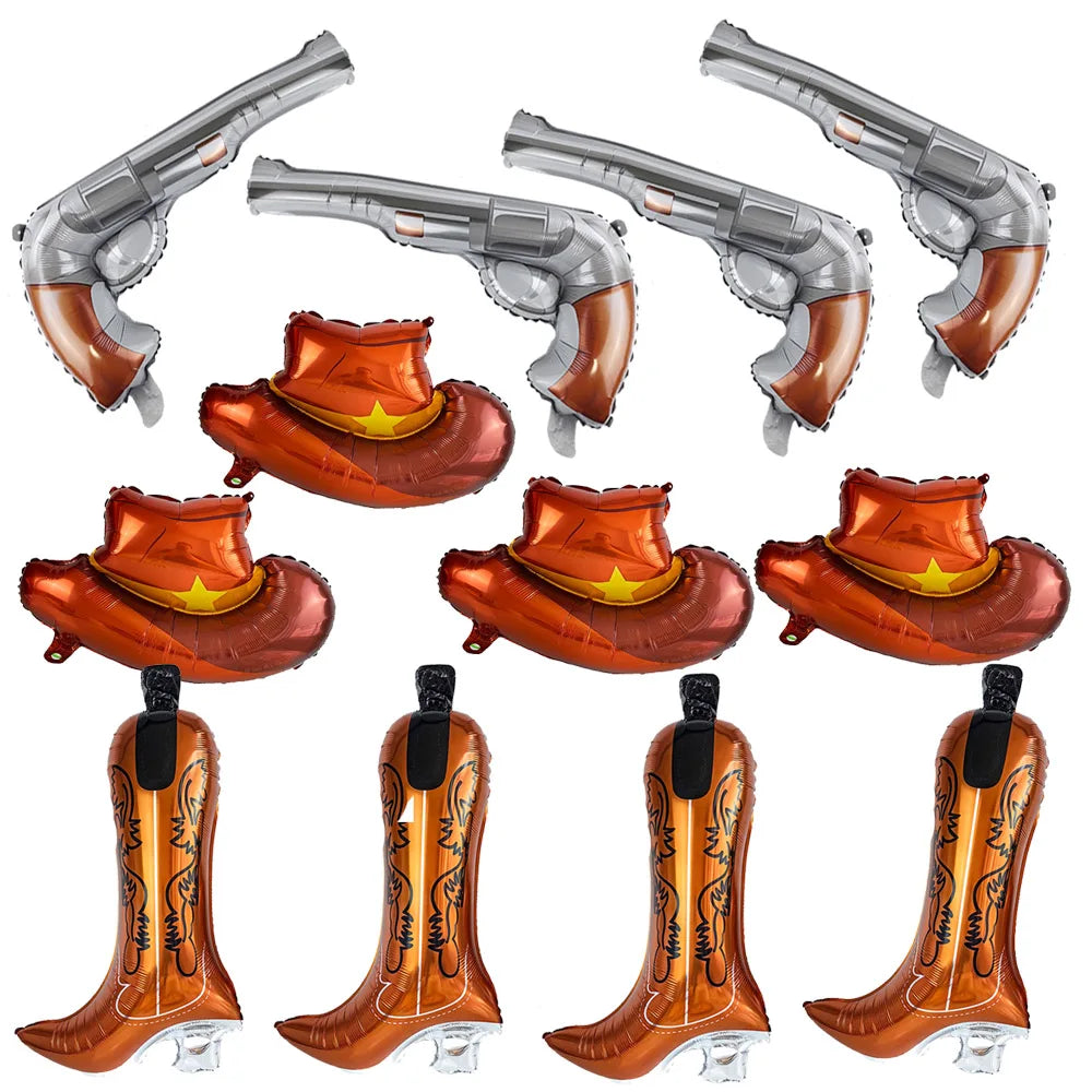 Western Cowboy Party Balloons – Boot Hat Pistol Foil Set Party Foil Balloons Babs