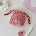 Quilted Drawstring Makeup Bag – Cute Travel Toiletry Pouch Drawstring Makeup Bag Babs red