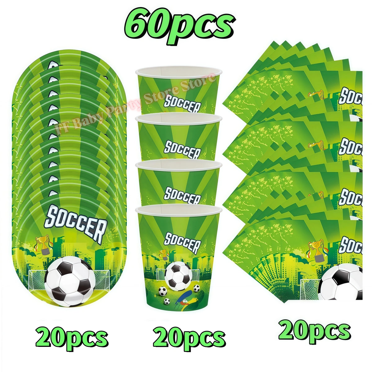 Soccer Football Birthday Party Decorations – Balloons, Plates & Cups Party Decoration Kit Babs 60pcs