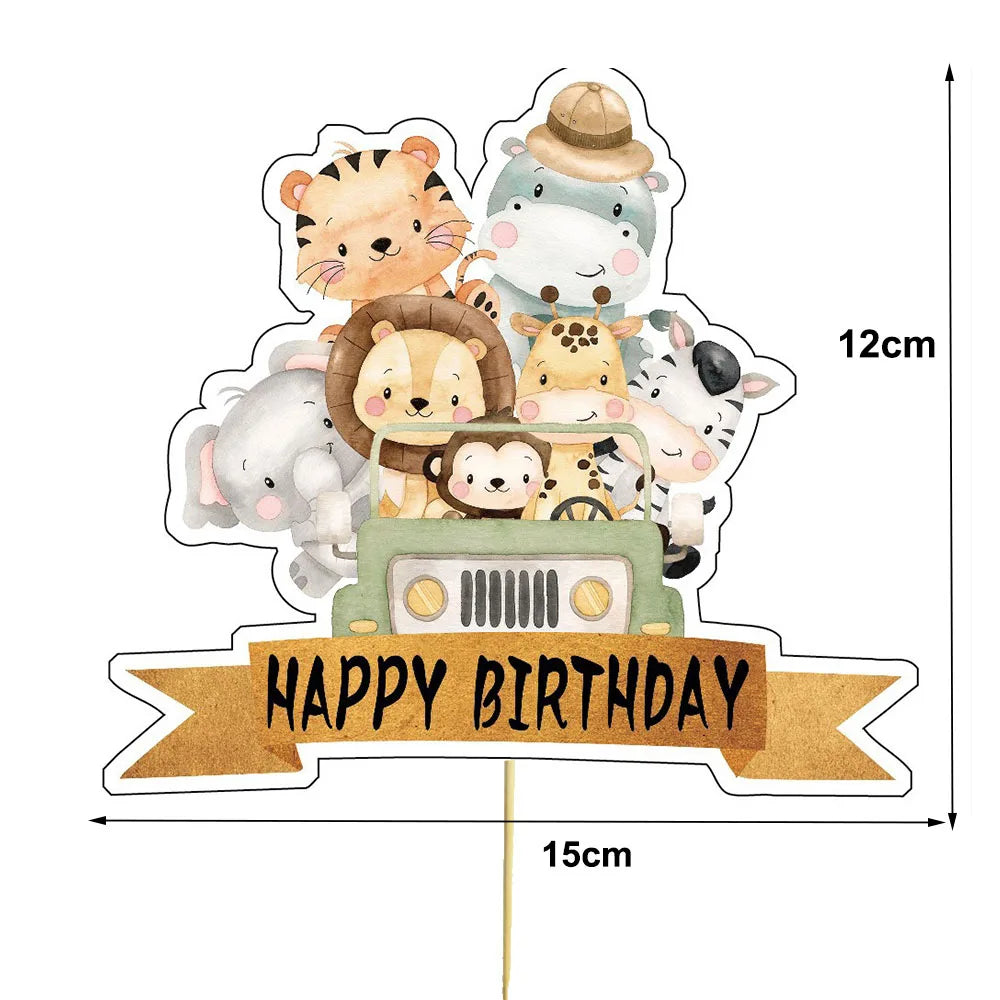 Jungle Safari Animal Party Supplies – Zoo Theme Birthday Decor Party Supplies Set Babs cake topper