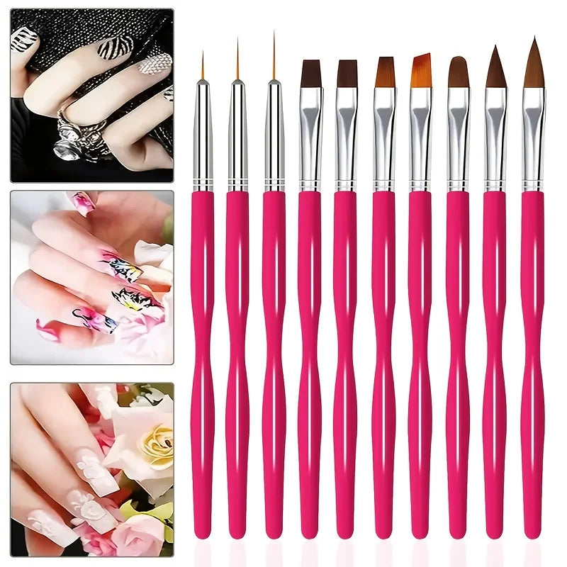 10-Piece Nail Art Brush Set – 3D Builder Gel & Acrylic Pens Nail Art Brush Set Babs