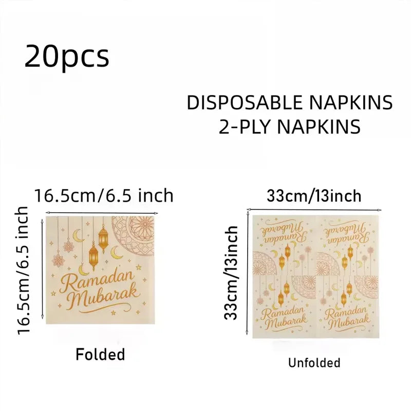 20Pcs Ramadan Eid Moon Lantern Disposable Paper Napkins Party Disposable Party Napkins Babs