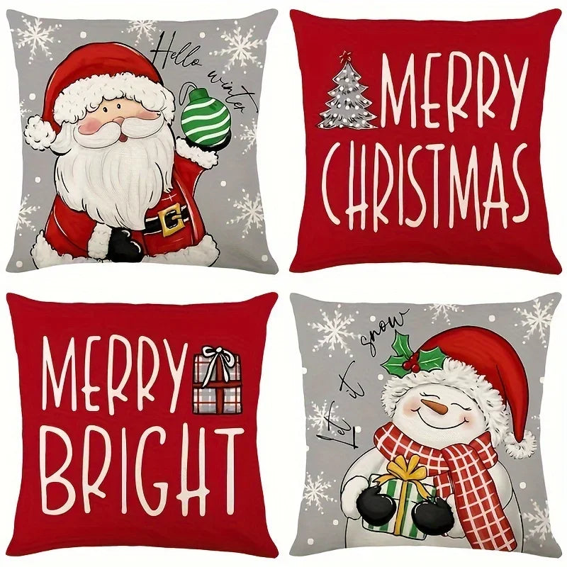 Christmas Pillow Covers Set of 4 – Santa & Snowman 18x18" Holiday Pillow Covers Babs