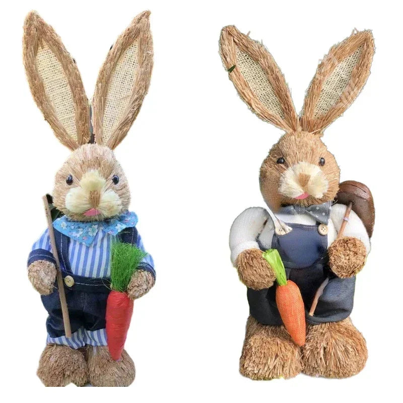 Easter Straw Bunny Decor 35cm – Rustic Handmade Decoration Easter Bunny Decor Babs SetA-2PCS 35CM