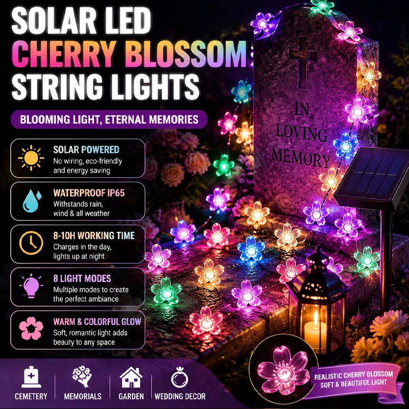 Solar Cherry Blossom LED String Lights – Waterproof Fairy Lights Solar String Lights Babs