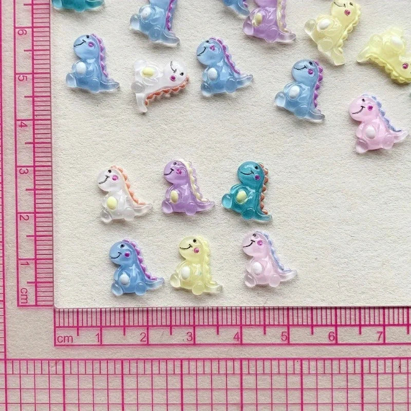 50Pc Glow Dinosaur Resin Charms – DIY Nail Hair Jewelry Resin Craft Charms Babs random color