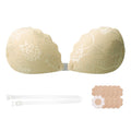 Scalloped Lace Adhesive Bra – Front Buckle Push Up Sticky Bra Adhesive Push-Up Bra Babs Beige 1XL