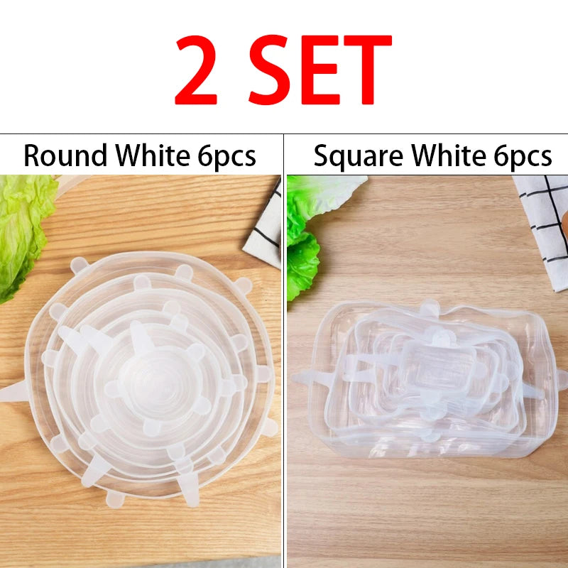 6-Pack Reusable Silicone Stretch Lids for Cans & Bowls Silicone Food Lids Babs 2set Round Square