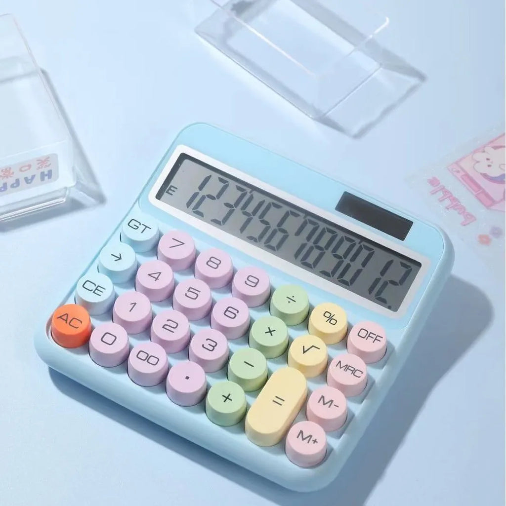 12-Digit LCD Calculator – Large Keys, Dual Power, Candy Colors Desktop Calculator Babs SKY BLUE
