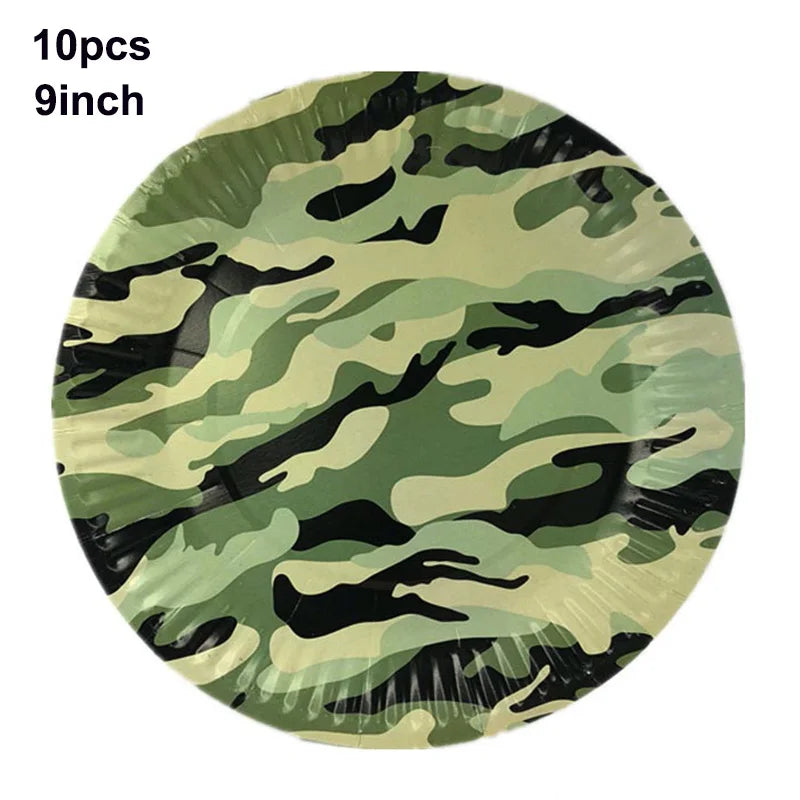 Military Camo Party Supplies – Plates, Cups & Balloons Set
