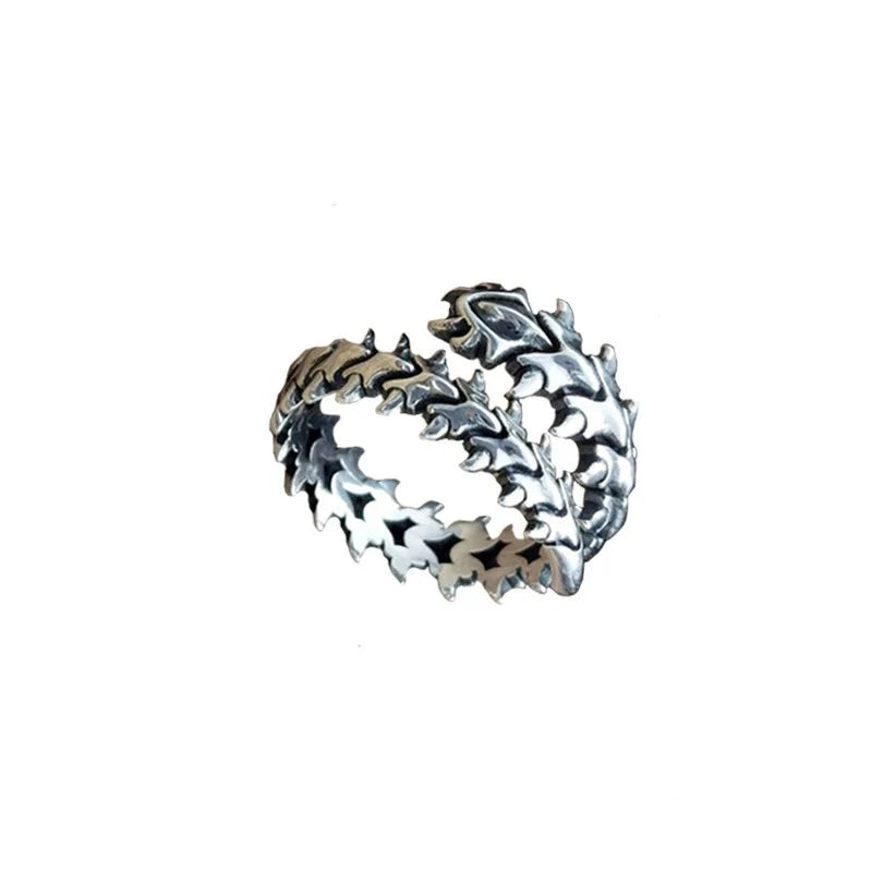 Gothic Centipede Spine Open Ring – Unisex Silver Y2K Hip Hop Fashion Ring Babs