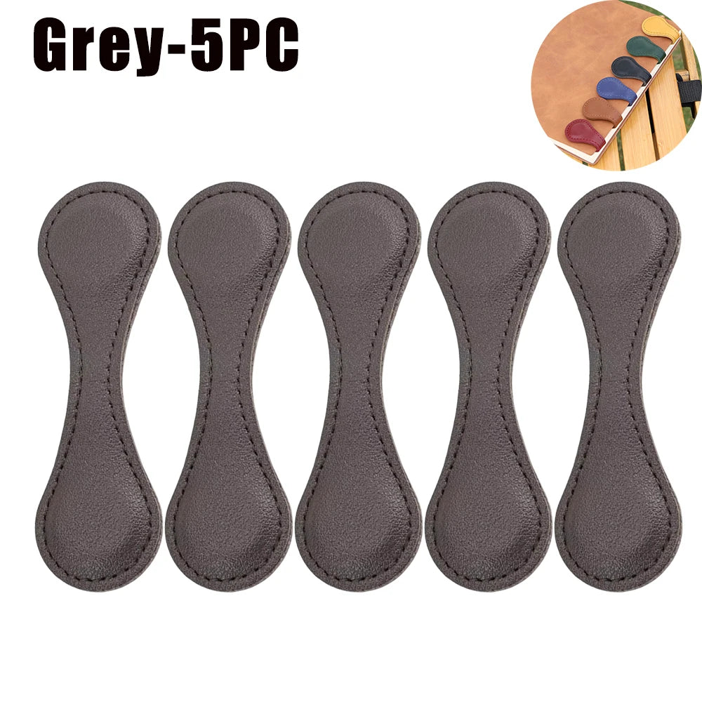 Vintage PU Leather Magnetic Bookmark – Handmade Double-Sided Decorative Bookmark Babs Grey-5PC