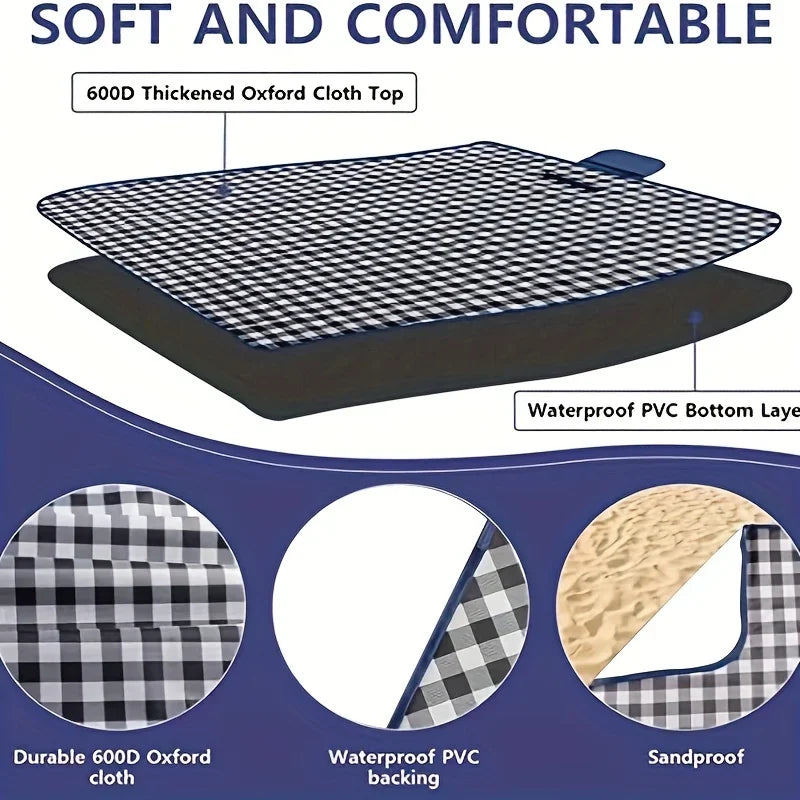 Large Waterproof Picnic Blanket & Beach Mat 80"x57" Sand-Proof Outdoor Picnic Mat Babs