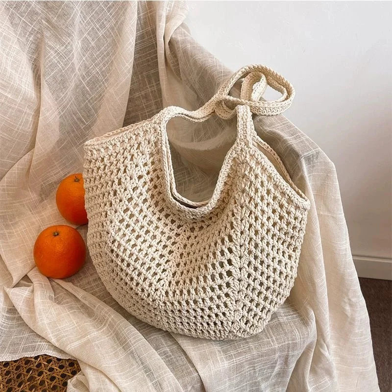 Women's Mesh Straw Beach Tote Bag – Summer Holiday Market Beach Tote Bag Babs