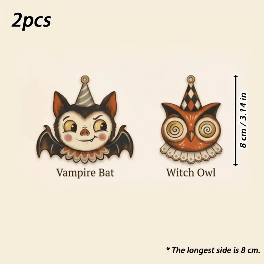 Vintage Wooden Halloween Hanging Ornaments – Ghost & Vampire Halloween Wall Ornament Babs 2Pcs
