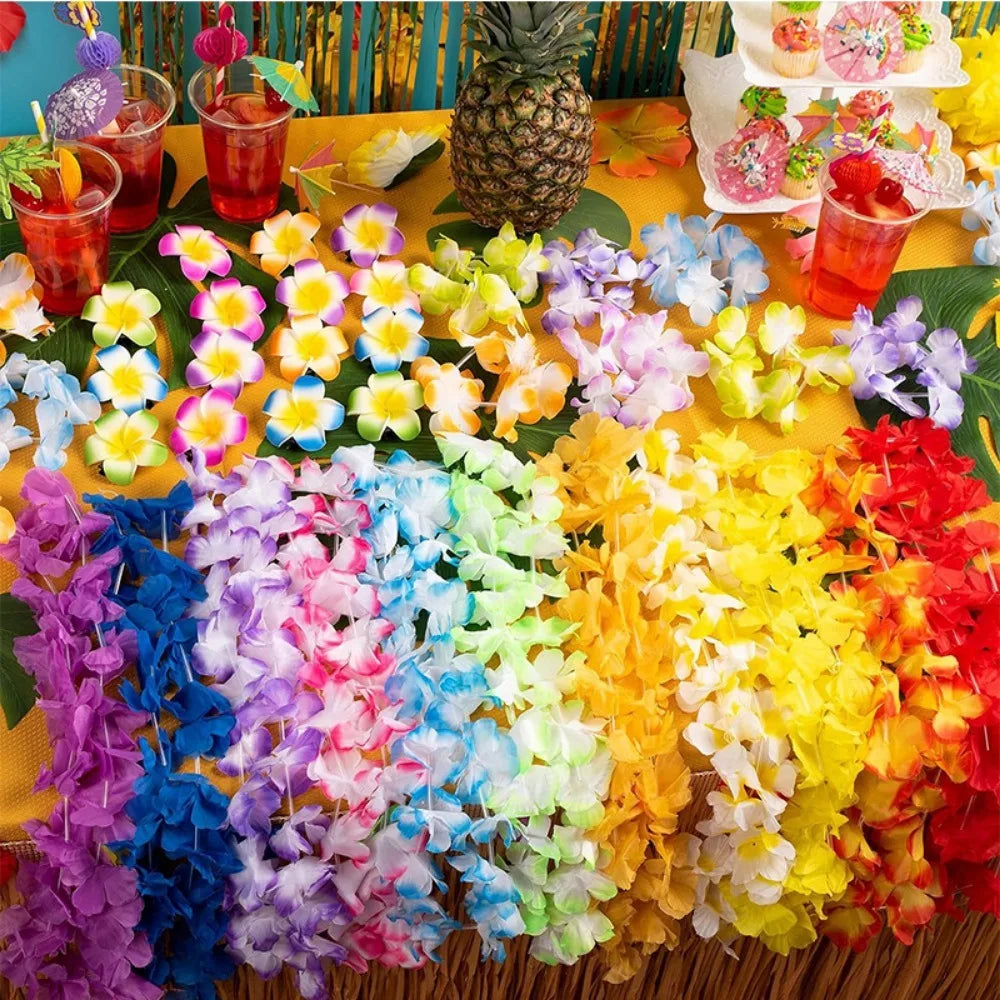 Hawaiian Flower Leis 5/10Pcs – Silk Luau Party Garlands Party Flower Leis Babs